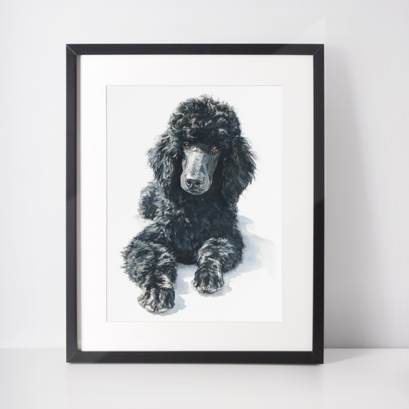 Watercolor Black Poodle Portrait Wall Art Print Poster, Unframed - Pet Artwork - Picture 3 of 6
